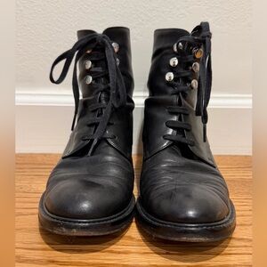 Lewit Black Leather Feminine Lace Up Combat Boots
